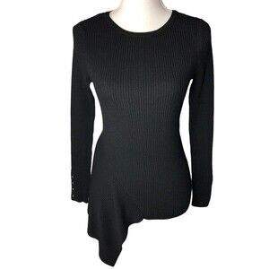 Catherine Malandrino Ribbed Knit Asymmetrical Long Sleeve Pullover Sweater